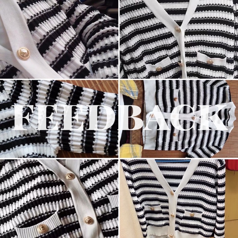 Áo cardigan kẻ trắng đen dáng ngắn