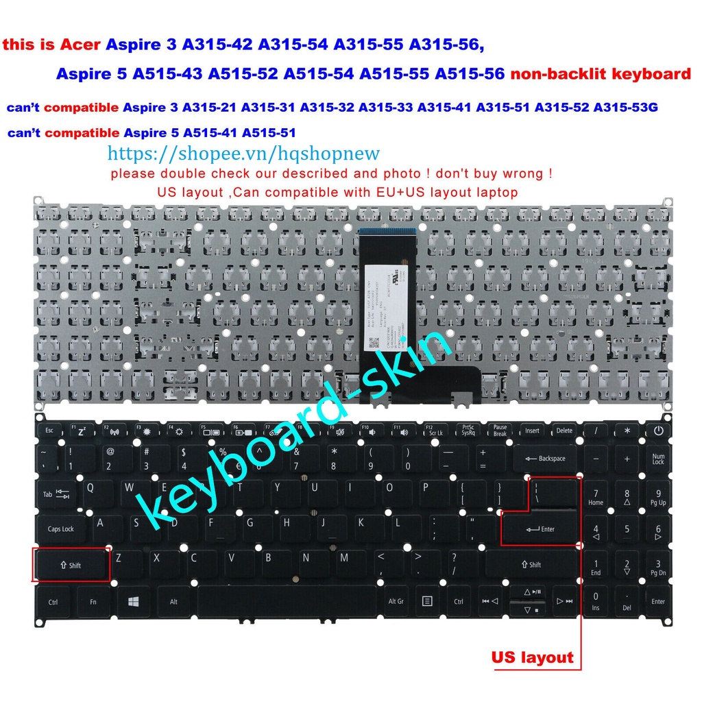 Bàn Phím Laptop Acer Aspire 5  A515-43 ,A515-52 , A515-52G , A515-54 , A515-54G, A515-55 , A515-56