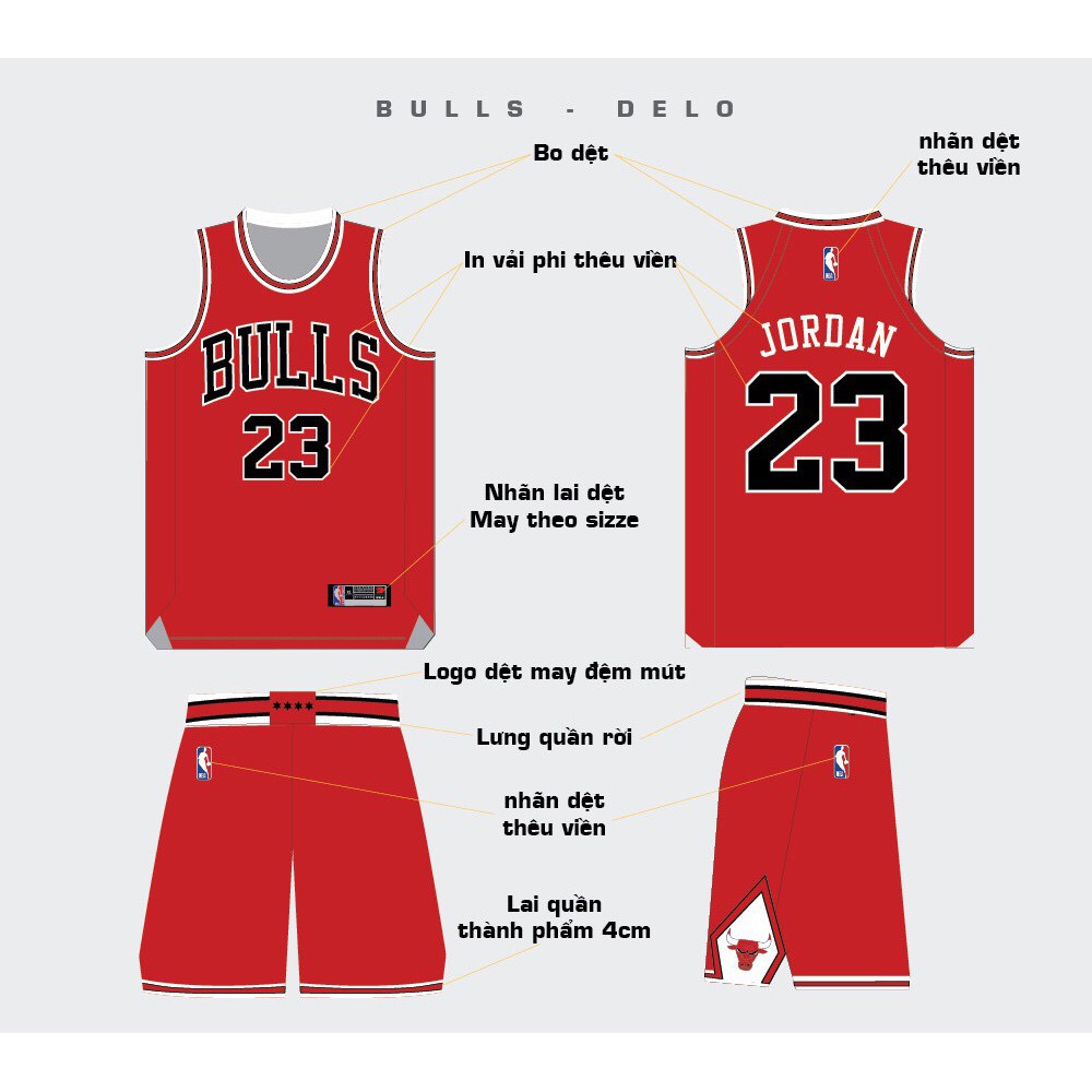 Trang Phục bóng rổ Actee NBA Jersey Chicago Bulls Đỏ - Hàng Thêu