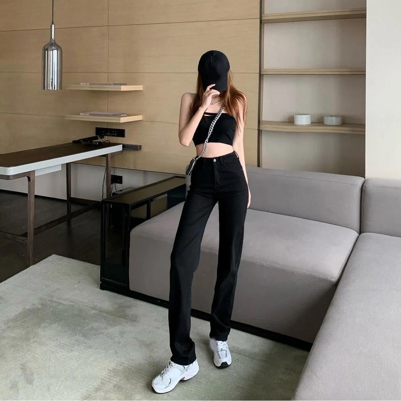 Quần jean dài lưng cao dáng ôm vừa thời trang retro cá tính cho nữ