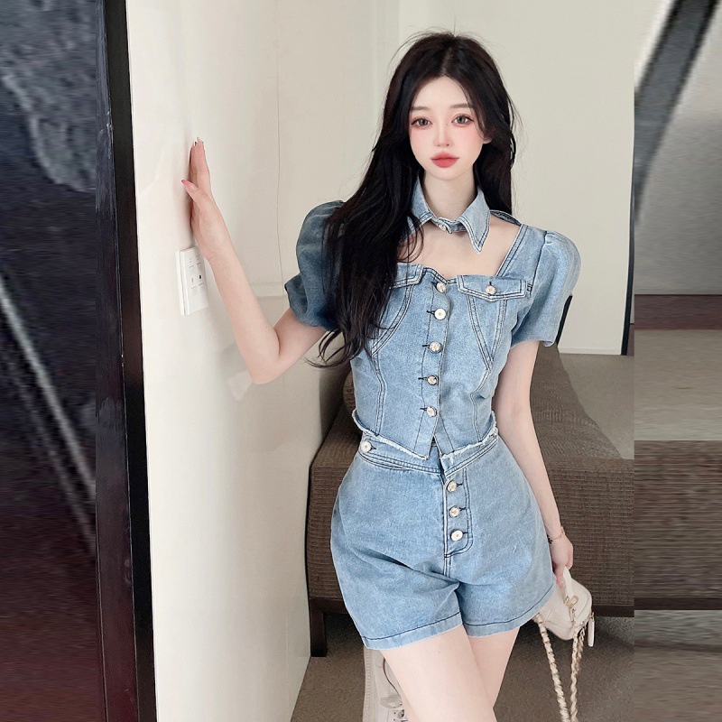 Bộ Áo Khoác Denim + Quần Short Denim Thời Trang Mùa Hè Cá Tính 2022