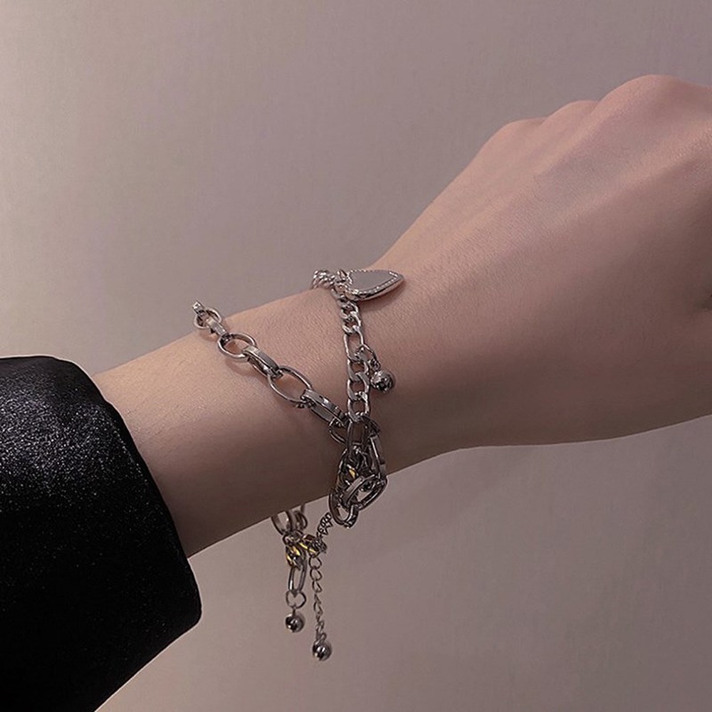 Vòng Tay Hai Lớp Phối Hạt Mặt Hình Trái Tim / Thánh Giá Cá Tính Phong Cách Punk Gothic Thời Trang