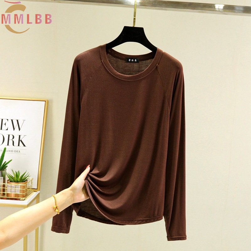 Áo Thun cotton modal Mỏng Tay Dài Cổ Tròn Dáng Rộng Thời Trang Xuân Thu Cho Nữ