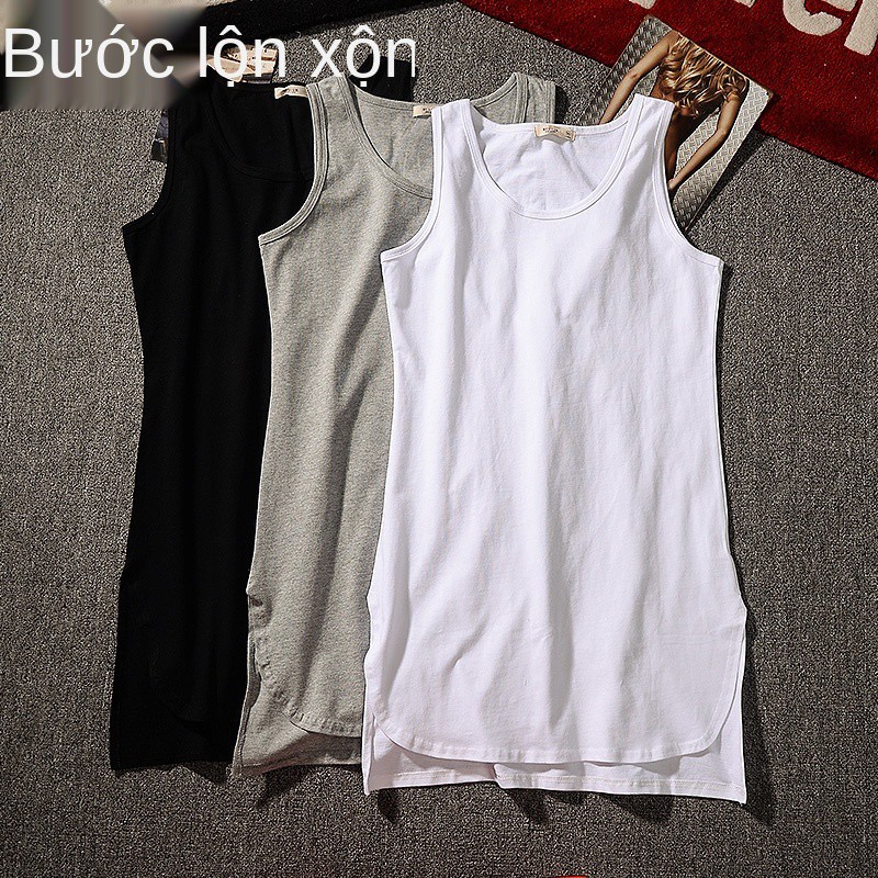 Âu Mỹ phong cách cao cấp Kanye Bieber thương hiệu vest cotton dài vừa ngắn phía trước cho nam chẻ ngọn trong màu thuần Á