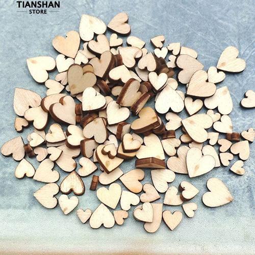 Set 100 mảnh gỗ hình trái tim 4 kích cỡ dùng trang trí DIY