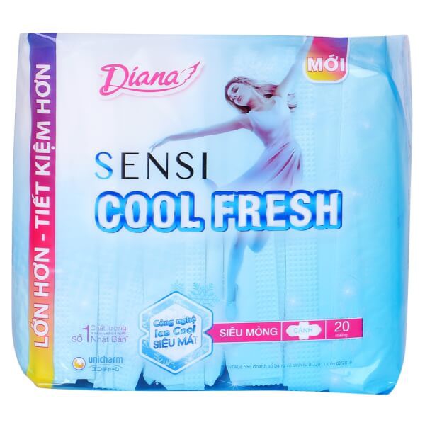 Băng vệ sinh Diana SenSi Cool Fresh Hàng Ngày siêu mỏng cánh (gói 20 miếng)