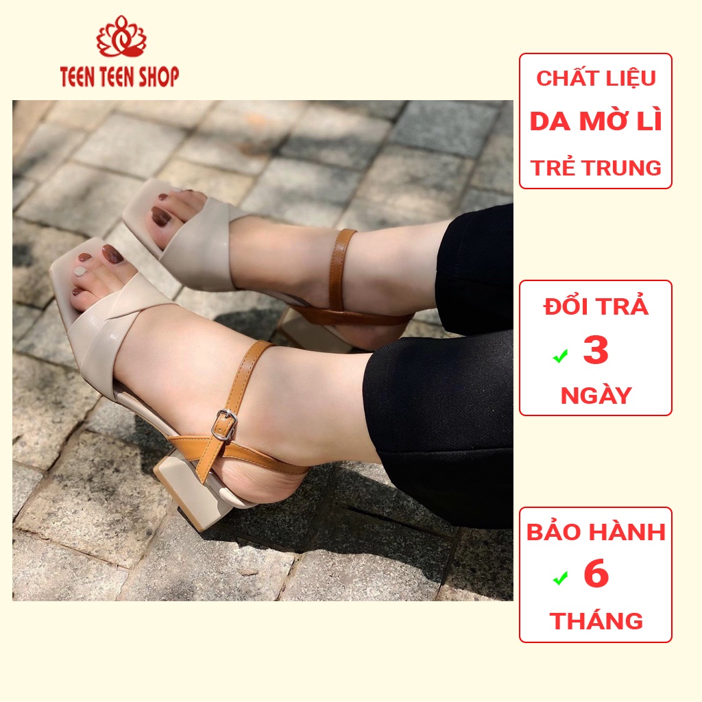 Xăng đan nữ cao 5p, quai trước gấp nơ và phối màu với quai hậụ cực xinh, Teen Teen Shop.