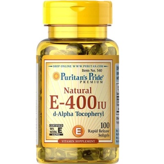 Viên uống dưỡng ẩm cho da, chống lão hóa hỗ trợ hiếm muộn Puritan's Pride Vitamin E 400IU 100 viên