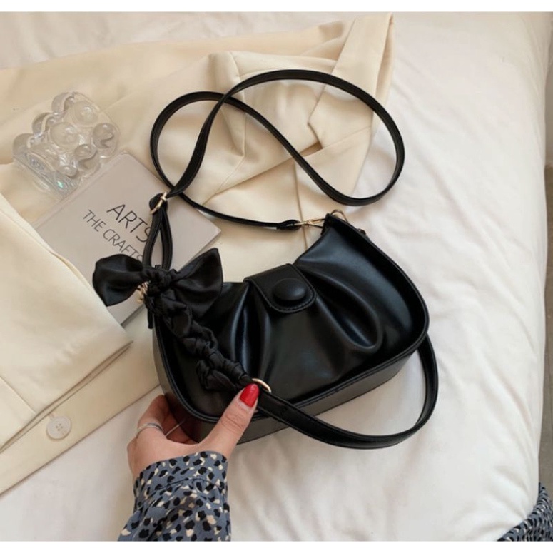 0Túi Xách Nữ Kẹp Nách 2 Dây Da Dầy Quai Phối Nơ  Kiểu Dáng Trẻ Trung Nữ tính