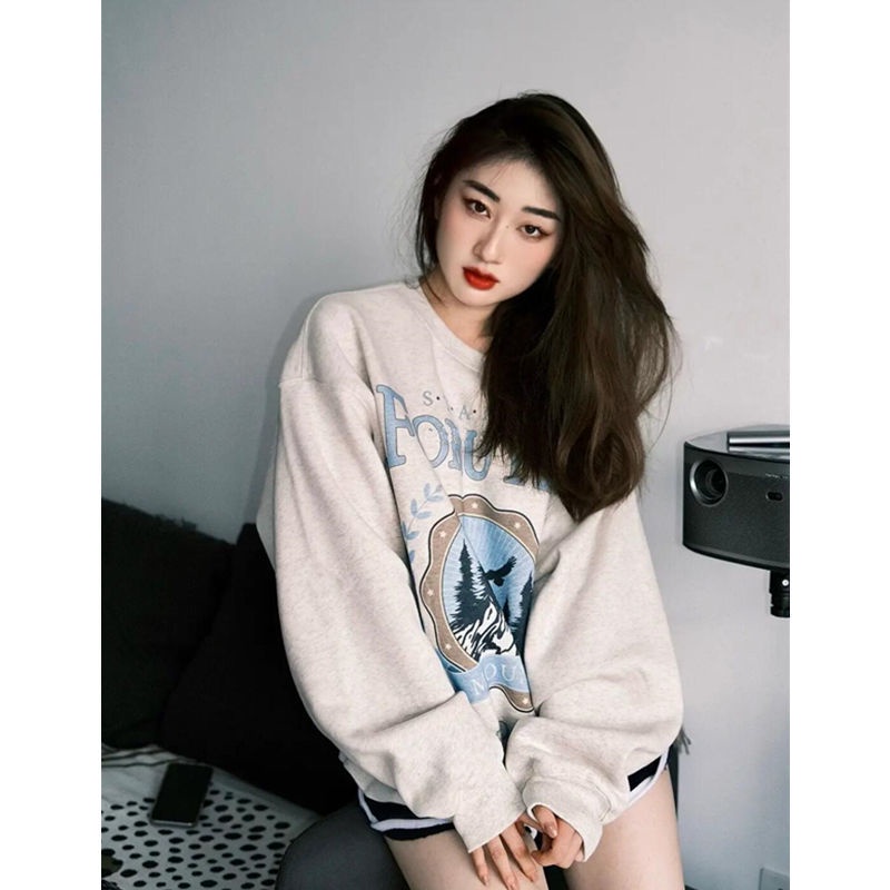 Áo hoodies dài tay in họa tiết thời trang nữ