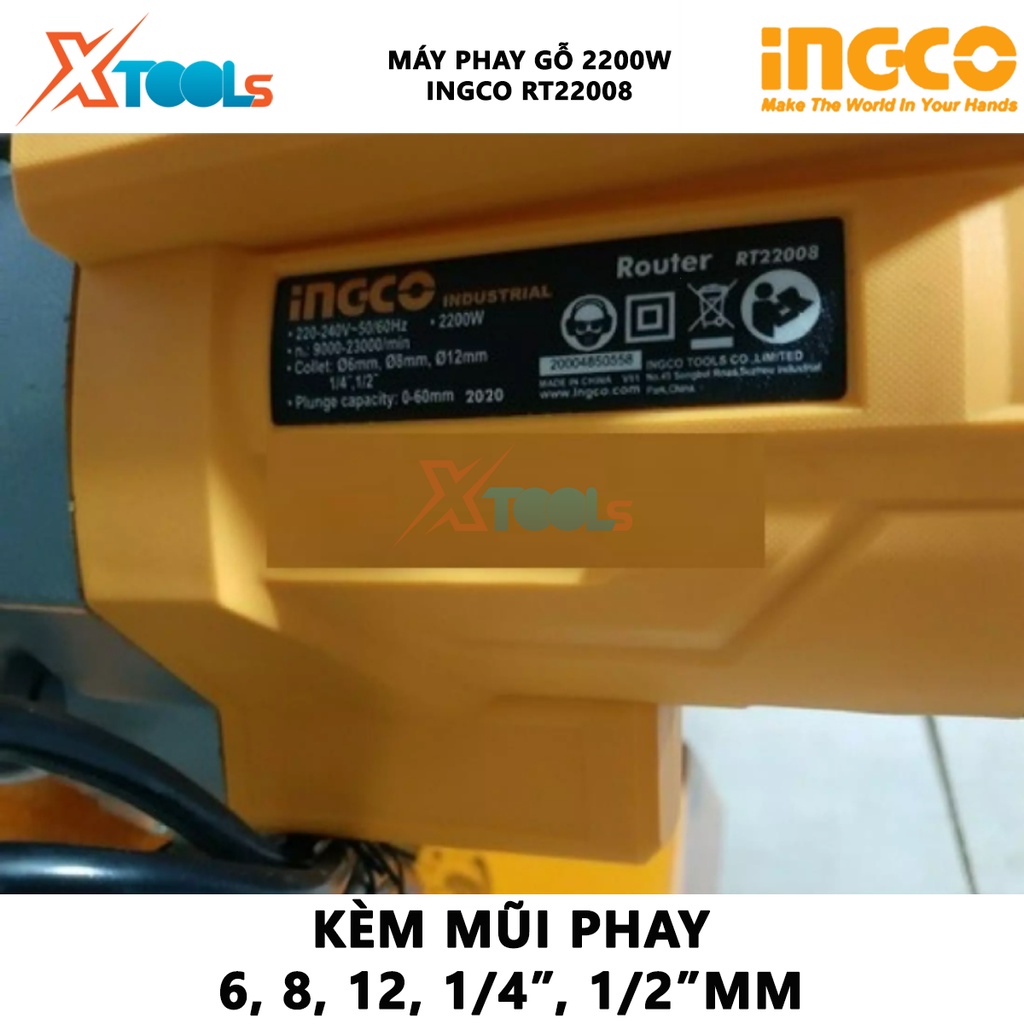 Máy phay gỗ INGCO RT22008 | Máy soi gỗ 2200W