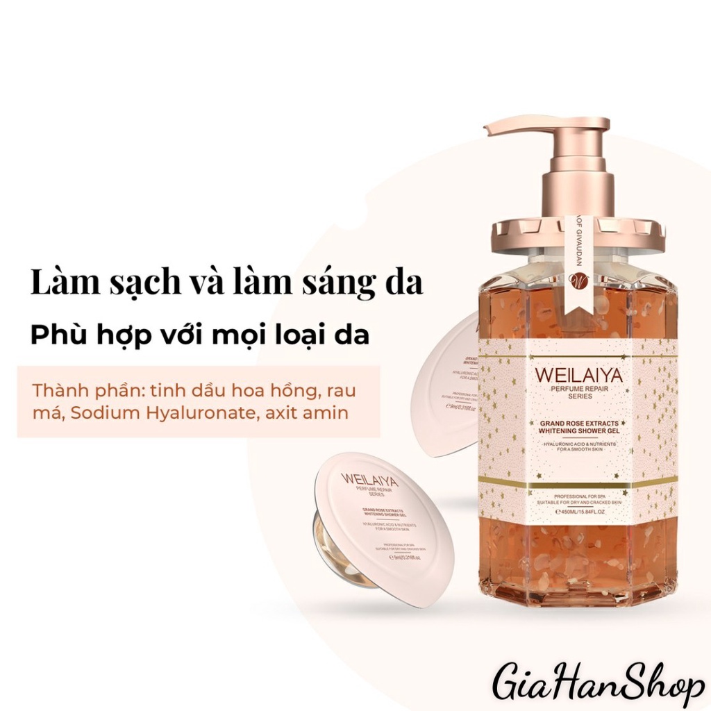 Sữa Tắm Trắng Da Cánh Hoa Hồng Damask Weilaiya Grand Rose Extracts Whitening Shower Gel 450ml | BigBuy360 - bigbuy360.vn