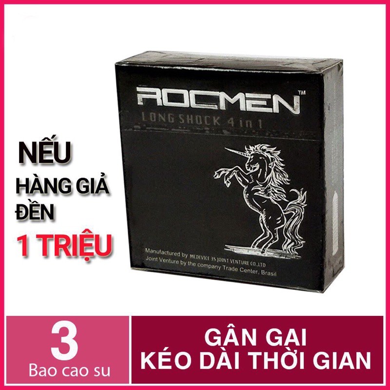 Bao cao su gai bi ROCMEN bcs gân gai, chống xuất tinh sớm, kéo dài thời gian - Hộp 3 cái