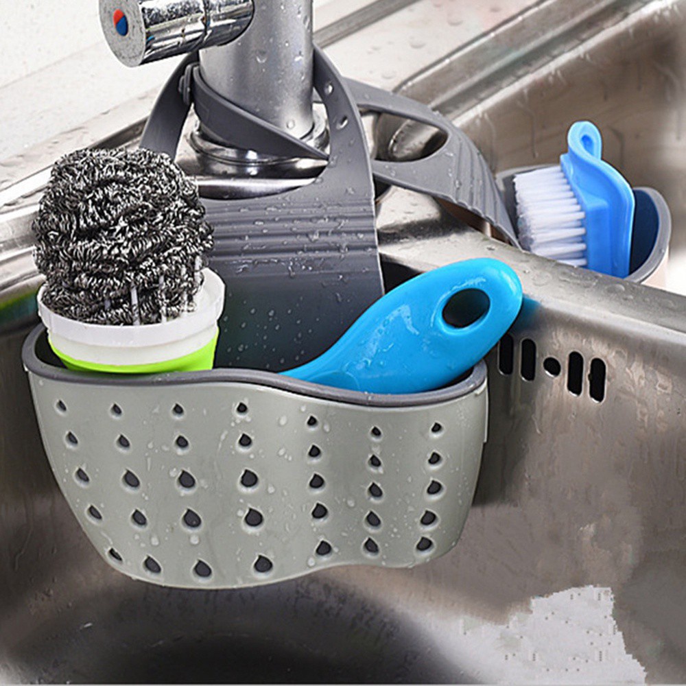 DAPHNE Eco-Friendly Storage Basket Adjustable Drop Hanging Bags Sink Holder Kitchen Sucker Bathroom Hollow Out Sponge Soap Drain Rack/Multicolor