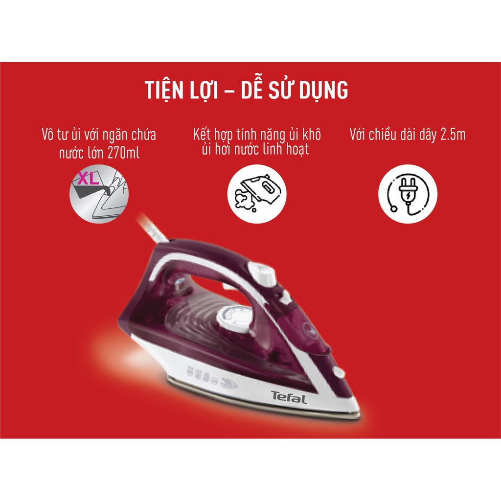 [Mã ELTEFAL09 giảm 5% đơn 500K] Bàn ủi hơi nước Tefal FV1844E0