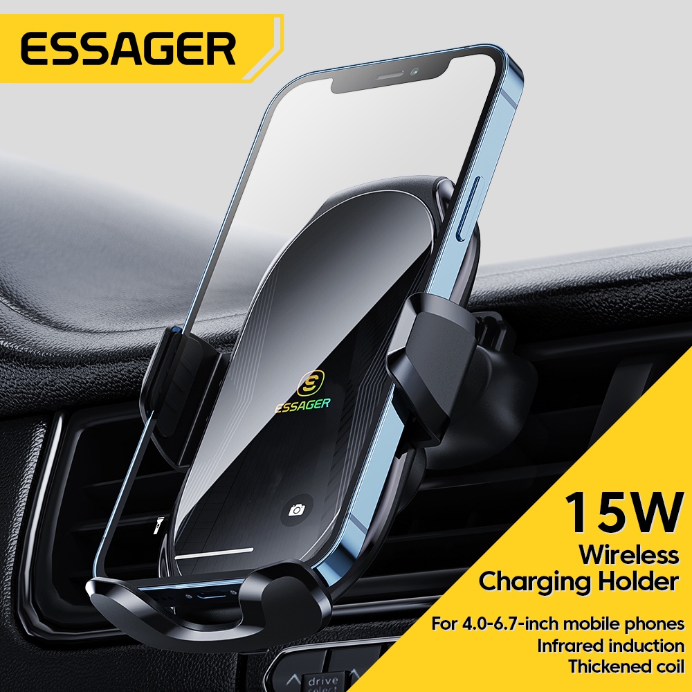 Đế sạc điện thoại không dây Essager 15W gắn máy điều hòa xe hơi điều khiển cảm biến thông minh tiện dụng