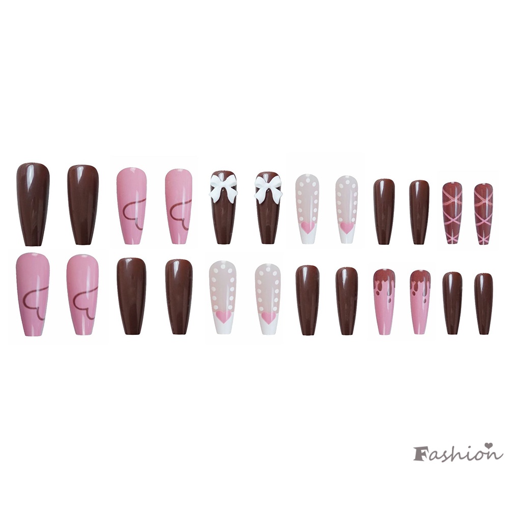 Bộ 24 Móng Tay Giả 3D Màu Cà Phê Xinh Xắn Cho Nữ