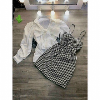 🌵🌵 Sét yếm đầm +somi nơ Áo kate lụa xinh