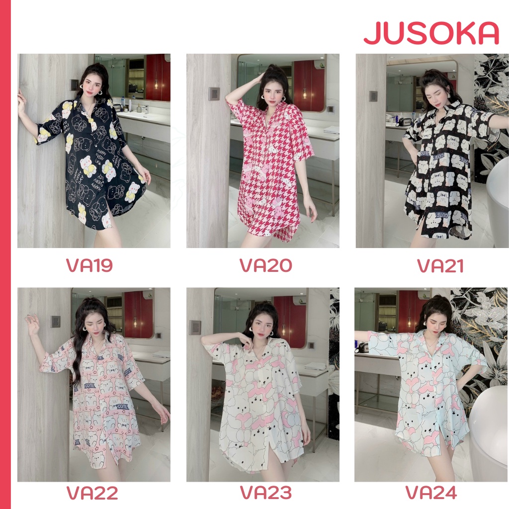 Váy nữ sơmi bigsize tiểu thư cao cấp lụa ngủ mặc nhà xinh đẹp JUSOKA