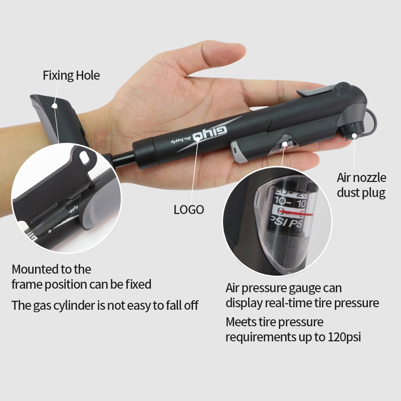 Ống Bơm Xe Đạp Leo Núi GIYO Mini Kèm Đồng Hồ Đo Áp Suất Tiện Dụng