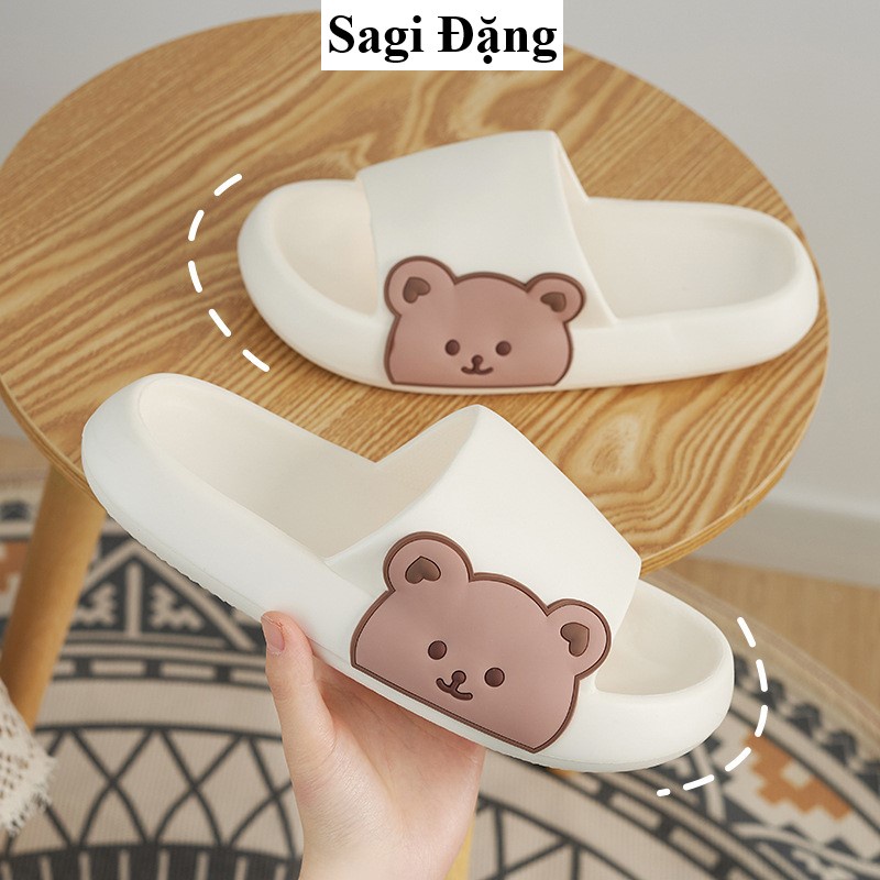 Dép bánh mì nữ thời trang hình gấu SƯỜN, dép quai ngang nữ đi trong nhà đế nhẹ êm chống trơn trượt
