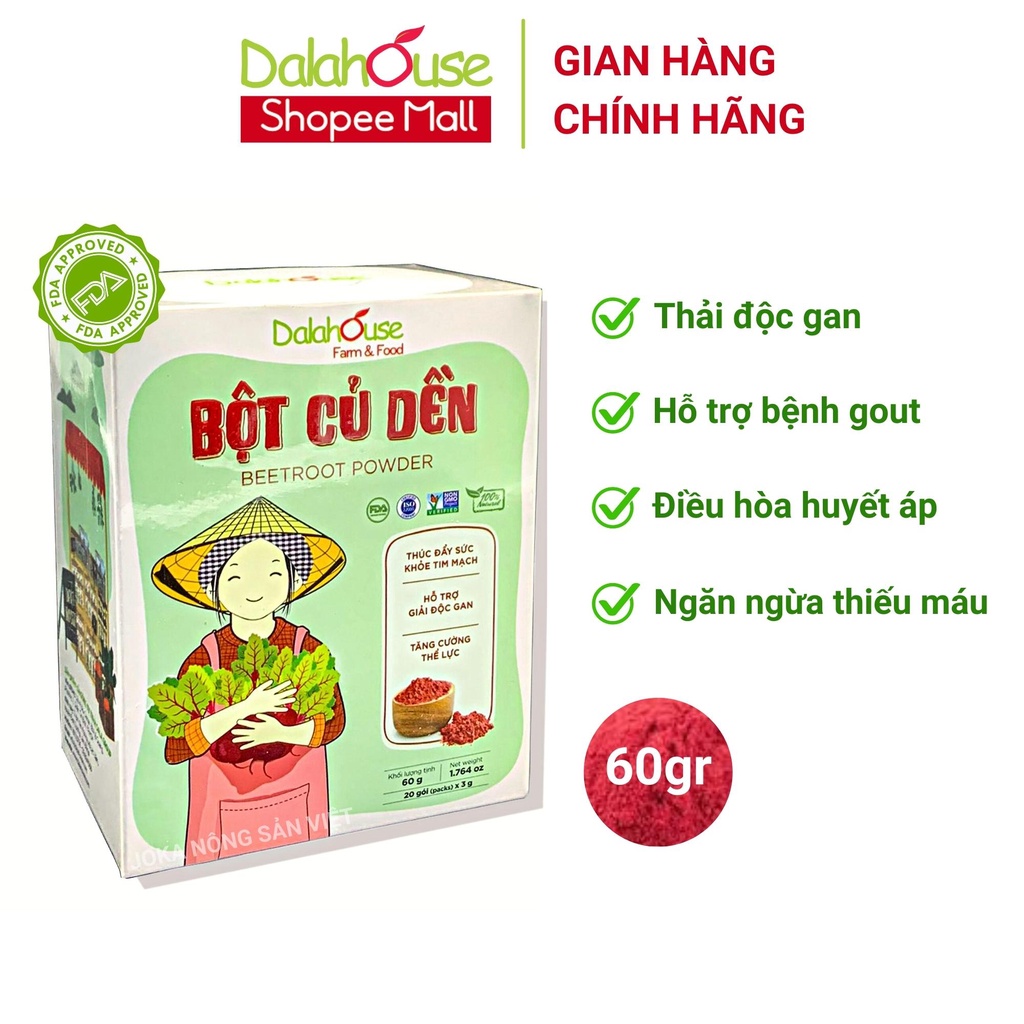 Bột củ dền nguyên chất sấy lạnh Dalahouse 60gr organic giúp bổ máu