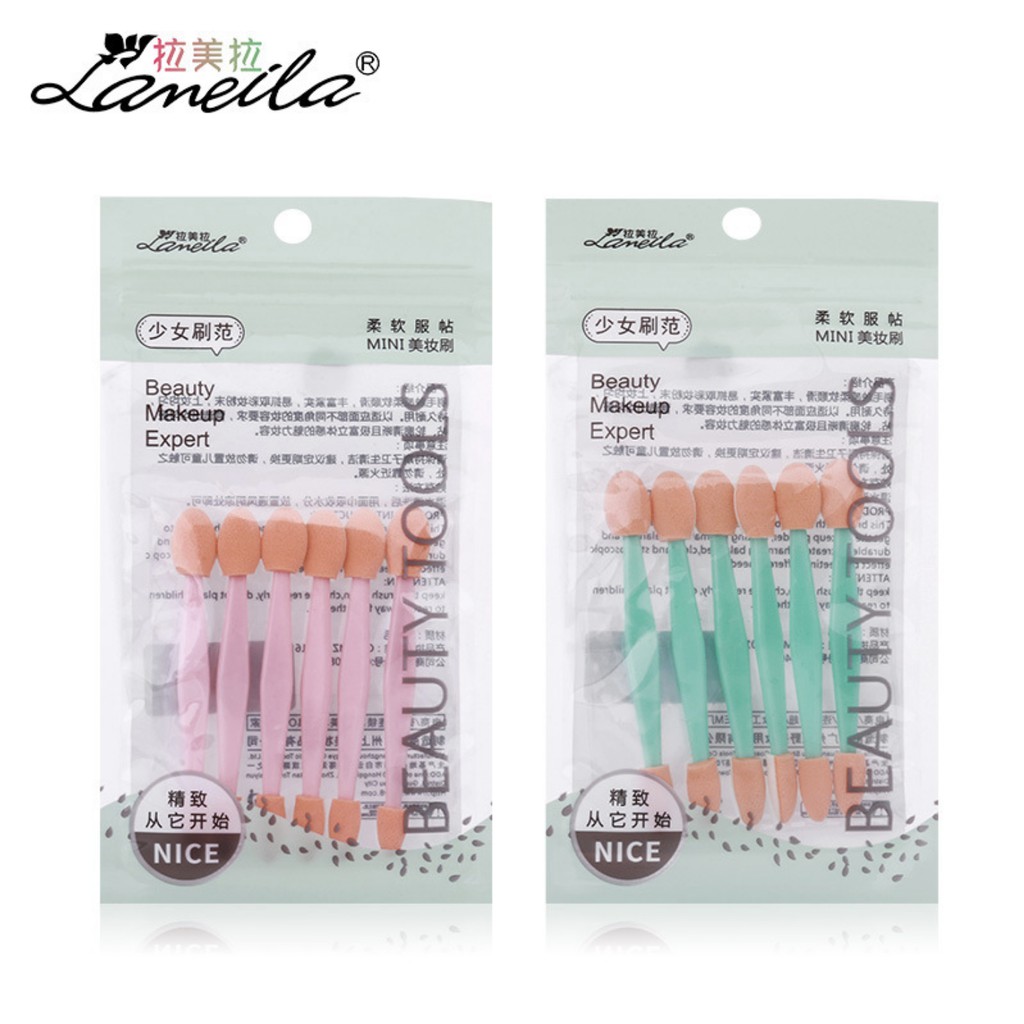 Cọ tán phấn mắt 2 đầu LAMEILA  gói 6 cây tiện dụng-dụng cụ hỗ trợ trang điểm mắt đa dạng, mút mềm, tán phấn dễ dàng | BigBuy360 - bigbuy360.vn
