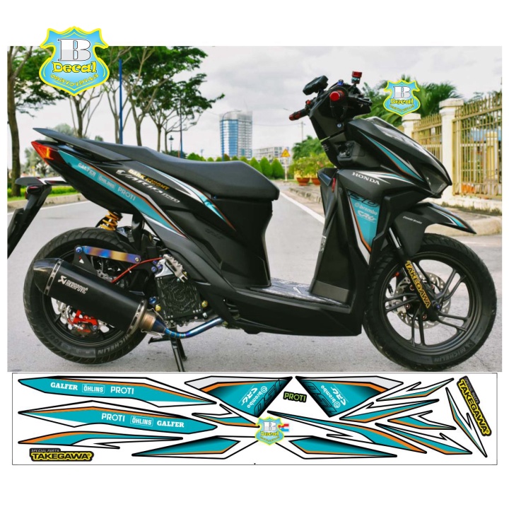 ( Quí khách vui lòng mang ra tiệm cho thợ dán ) Tem vario 150 xanh đen 333