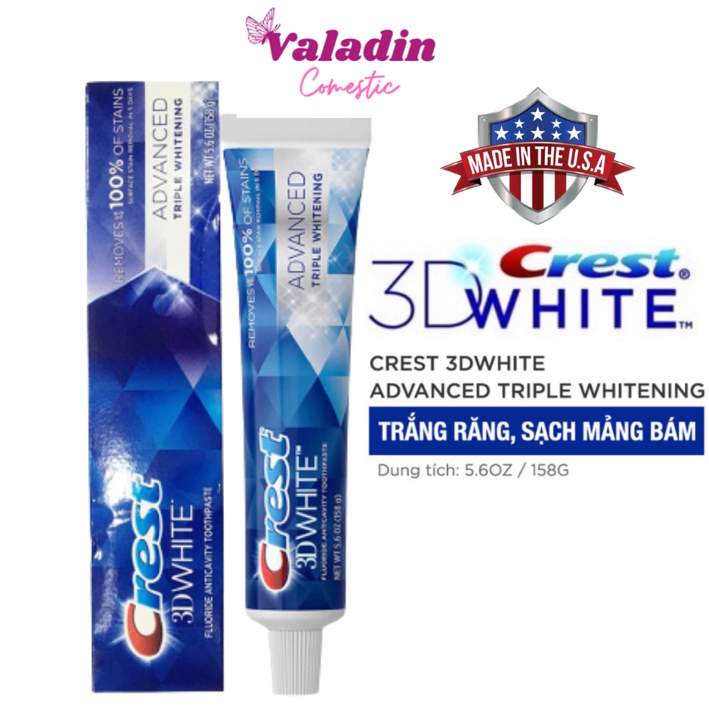 Kem đánh răng CREST 3D White Fluoride Anticavity Toothpaste 158g -Hàng Mỹ