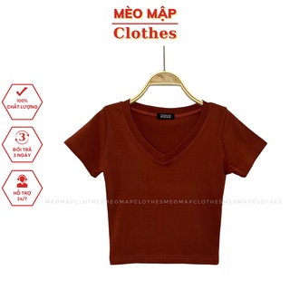 Áo croptop nữ basic cổ tim ôm body thun bozip co giãn 4 chiều