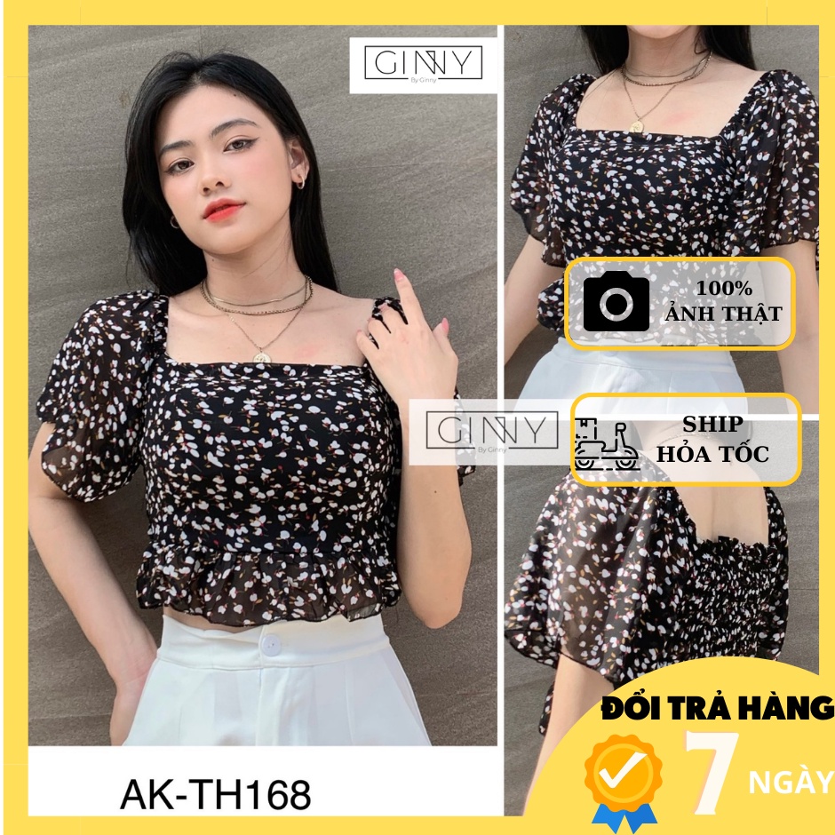 Áo kiểu có mút hoa đen TH-168 GINNY trendy nữ tính dịu dàng ngọt ngào nàng thơ