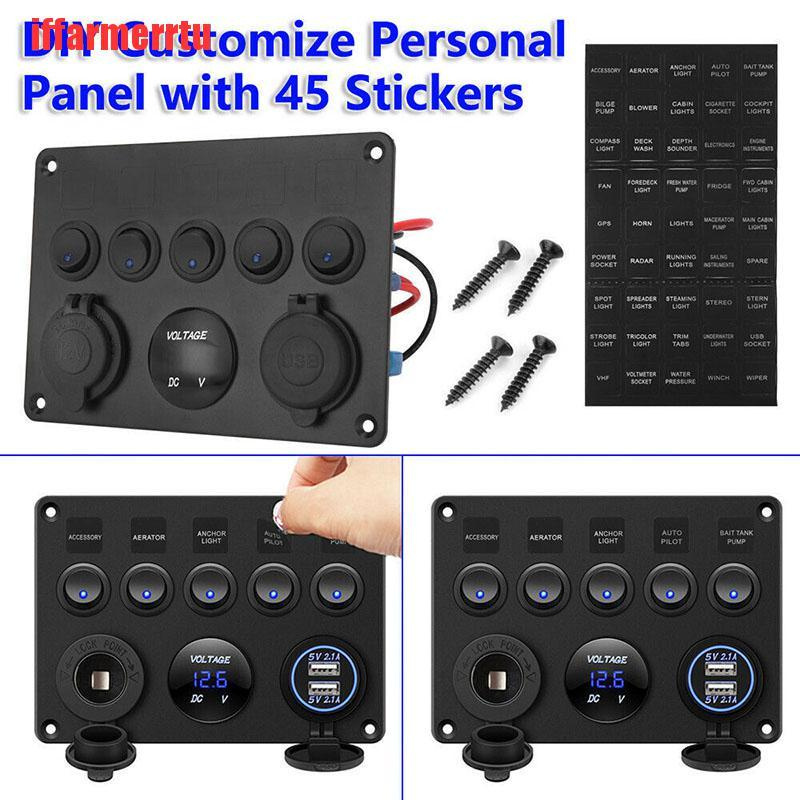 {iffarmerrtu}5 Gang Switch Panel 12V/24V Car Boat Marine Blue LED Rocker Breaker Controls HZQ