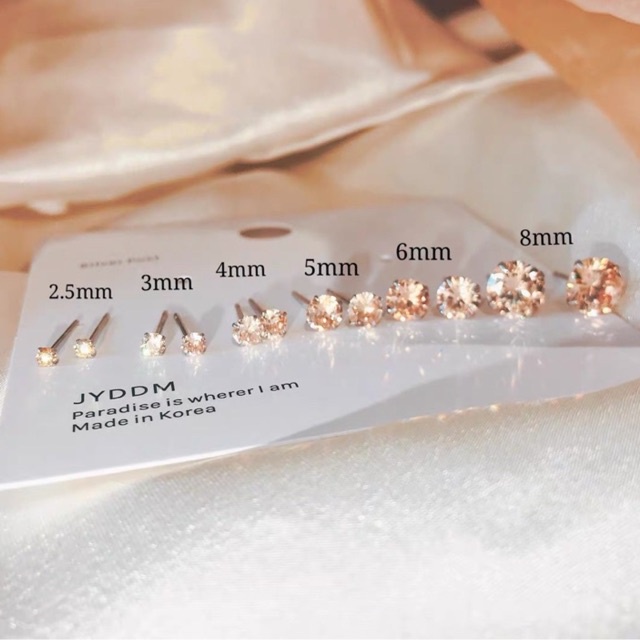 Khuyên tai bạc nụ đá nhiều màu Bông tai bạc nam nữ CHILLEE