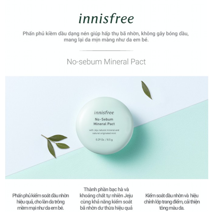 [Mã COSIF11 giảm 10% đơn 400K] Phấn phủ kiềm dầu dạng nén innisfree No Sebum Mineral Pact 8.5g | WebRaoVat - webraovat.net.vn