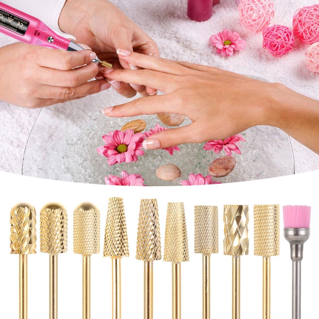 [Hàng mới về] Mũi khoan dũa móng nghệ thuật tẩy sơn gel acrylic bằng thép vonfram cacbua chuôi 3/32 nhiều hình dạng