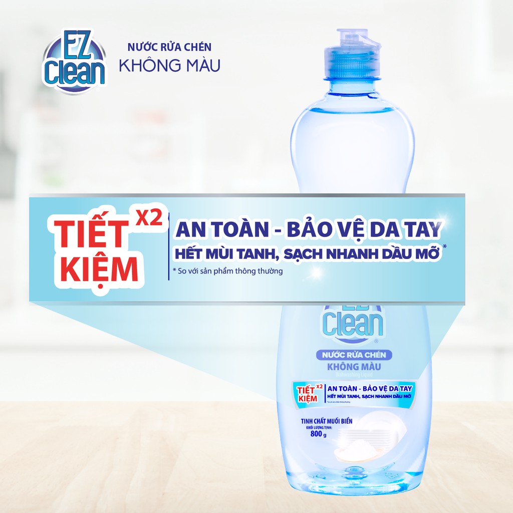 {HOẢ TỐC} Nước rửa chén EZ CLEAN Không màu, bảo vệ da tay 800g