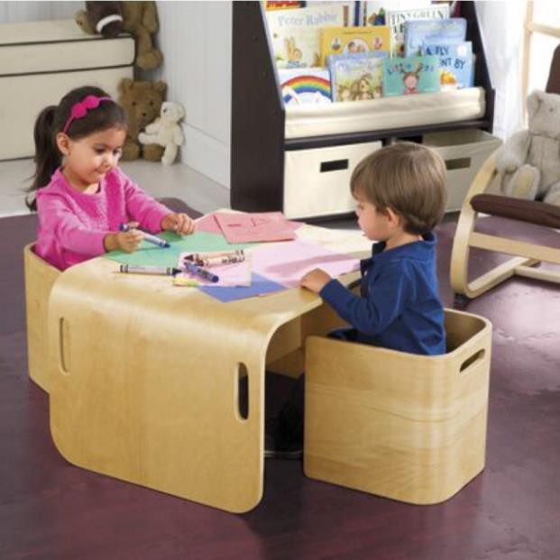 Bộ bàn ghế gỗ cho bé học đa chức năng