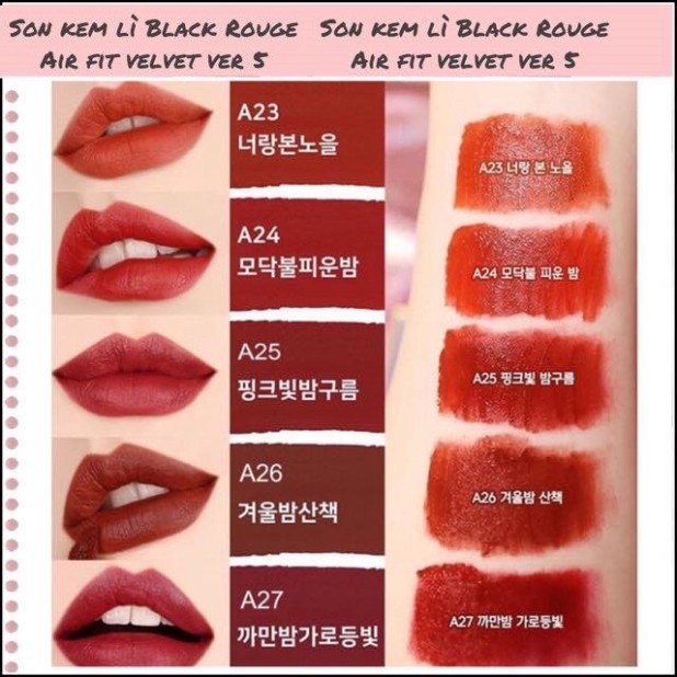 Mẫu mới ver7 (Màu 18-37) Son Kem Lì Black Rouge Air Fit Velvet Tint Ver4,5,6