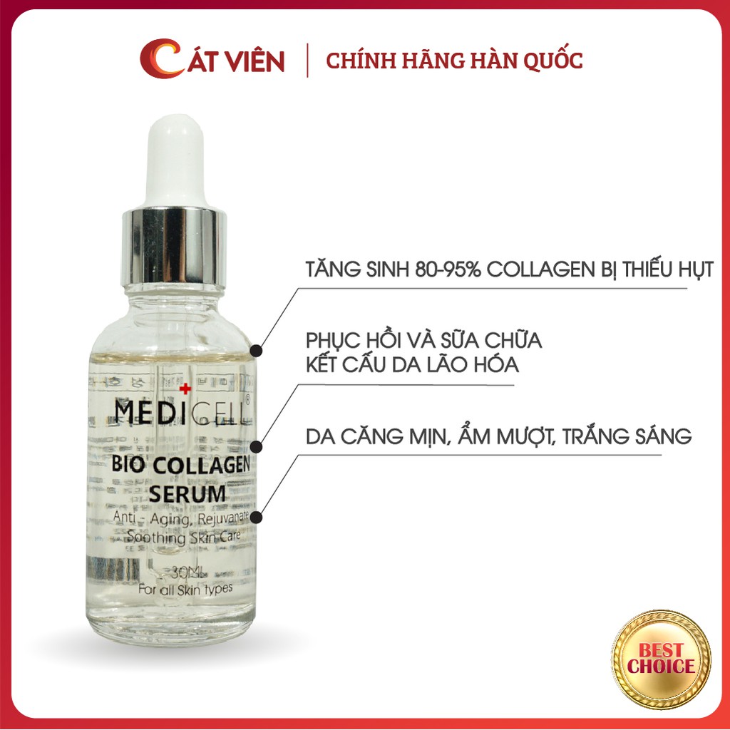 Serum dưỡng da trẻ hóa, xóa nhăn, căng bóng mướt mịn, se lỗ chân lông Bio Collagen Medicell Hàn Quốc