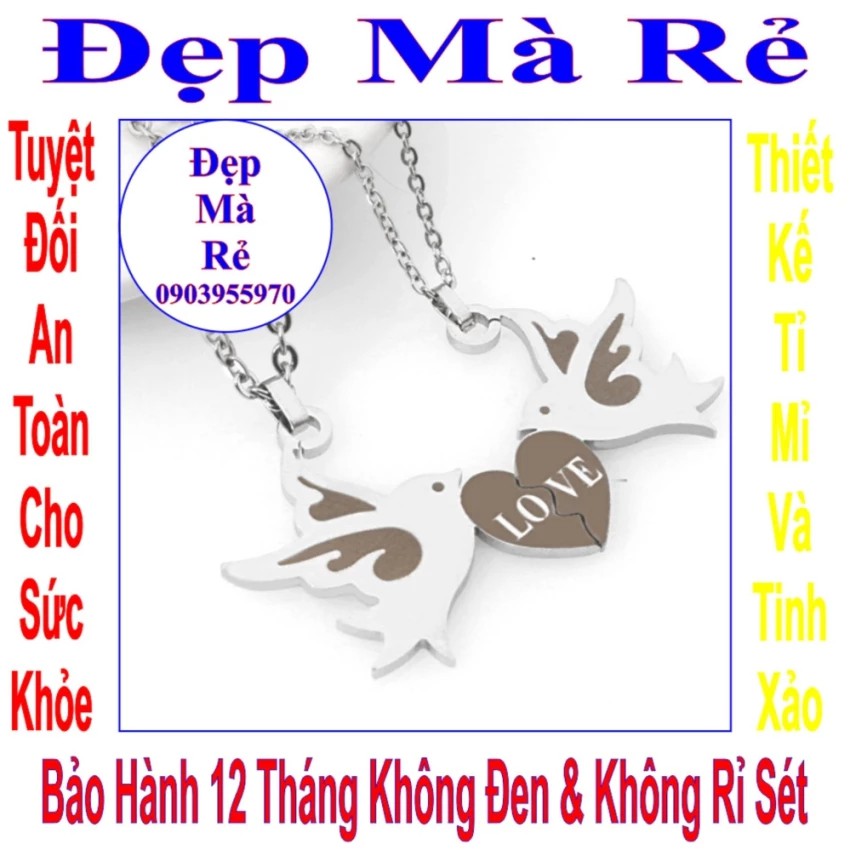 Dây chuyền cặp đẹp  hình đôi chim bồ câu khắc chữ LOVE - Giá bán như trên là 1 cặp = 2 sợi như hình