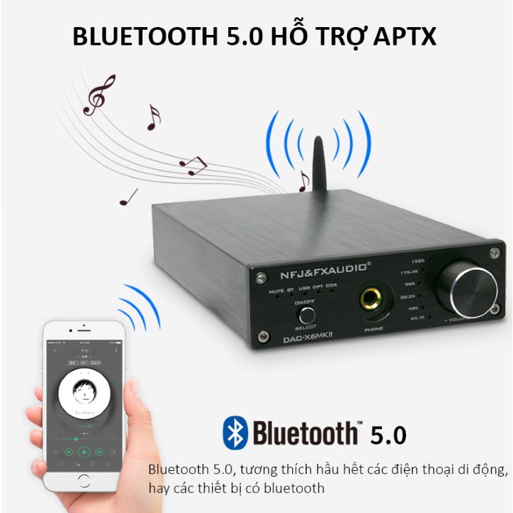 BỘ DAC GIẢI MÃ KHUẾCH ĐẠI ÂM THANH KHÔNG DÂY CÔNG NGHỆ BLUETOOTH 5.0 FX-AUDIO DAC X6 MKII