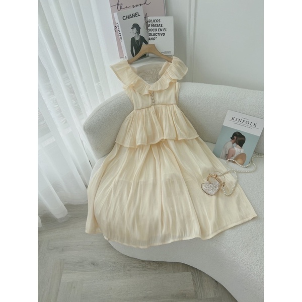 ĐẦM TƠ KEM OGANZA ÁNH NHŨ CỔ BÈO PEPLUM