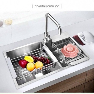 Rổ gác bồn rửa chén bát inox sâu lòng điều chỉnh được kích thước| Kệ gác bồn rửa bát