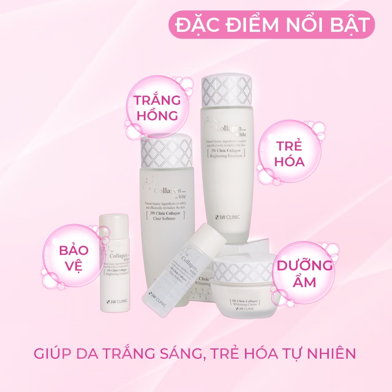 Bộ Skincare dưỡng trắng da dưỡng ẩm 3W CLINIC Hàn Quốc chiết xuất từ Collagen ngăn ngừa lão hóa trắng sáng da Full Size