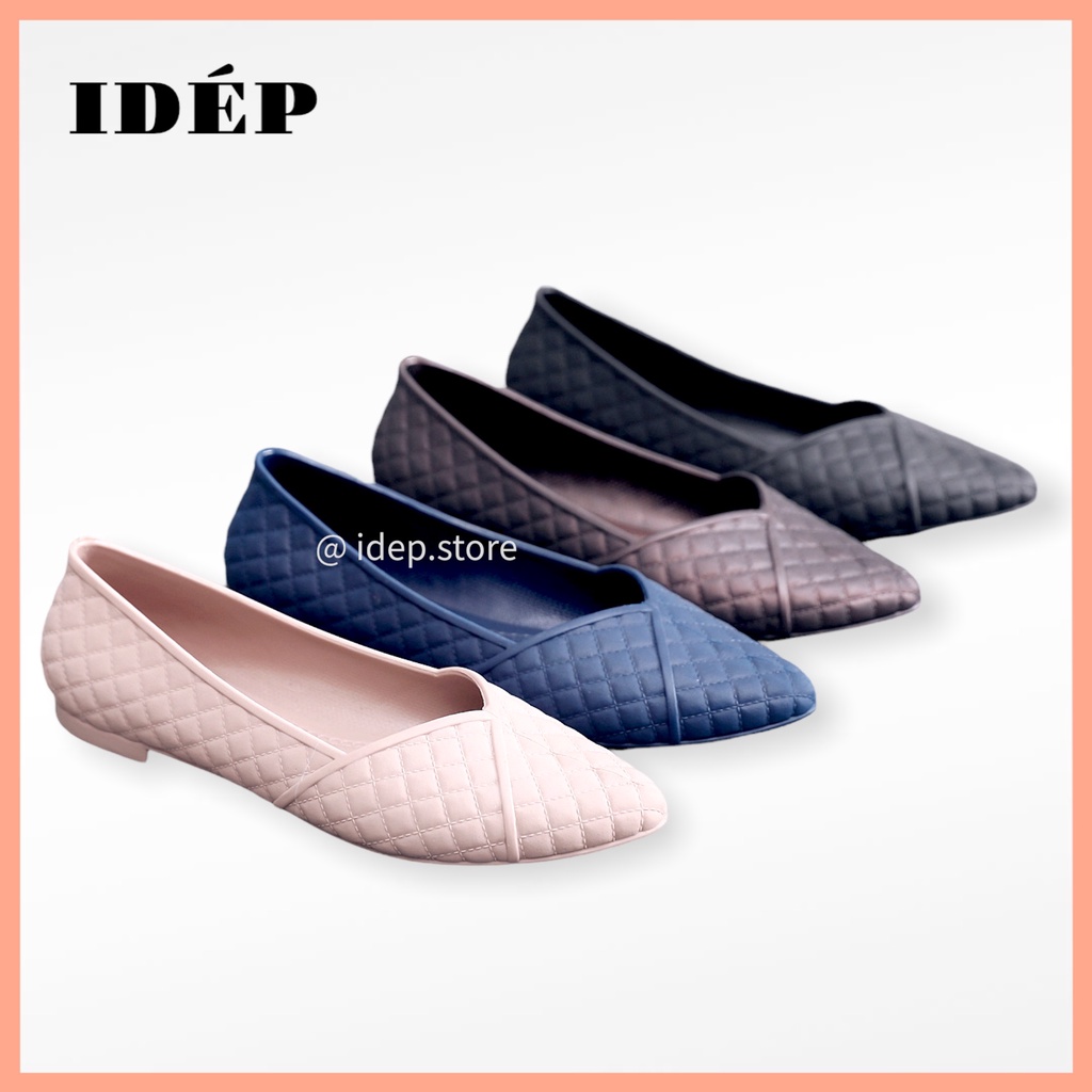 Giày búp bê đan caro - Giày nhựa dẻo nữ giả da đi mưa chống trơn iDÉP- GL054