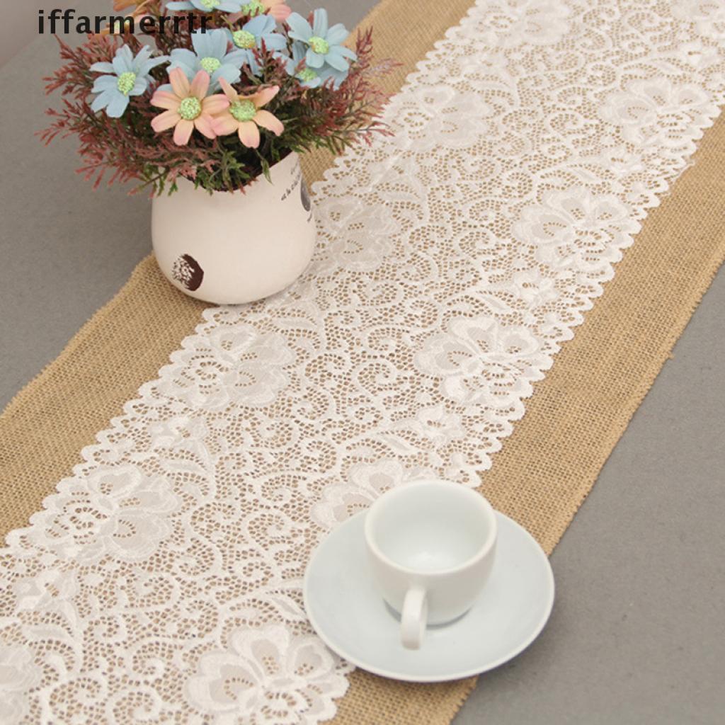 {iffarmerrtr} 30x180cm Burlap Lace Table Runner Natural Jute Rustic Wedding Decor hye