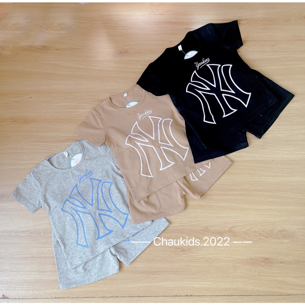 Bộ cộc tay bé trai, bé gái, bộ quần áo mùa hè in N.Y chữ to chất cotton cho bé