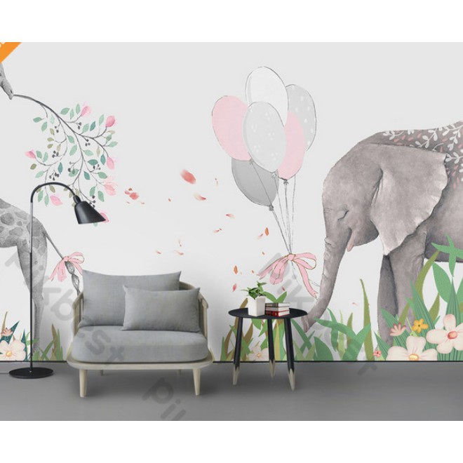 Tranh dán tường 3d trang trí phòng em bé phòng ngủ hiện đại, Hươu và nai phong cảnh thiên nhiên (tích hợp sẵn keo) MS002