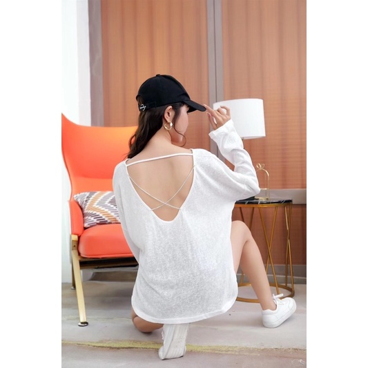 áo phông giấy mỏng dáng oversize kiểu dây đá chéo hở lưng sexy (8802#)
