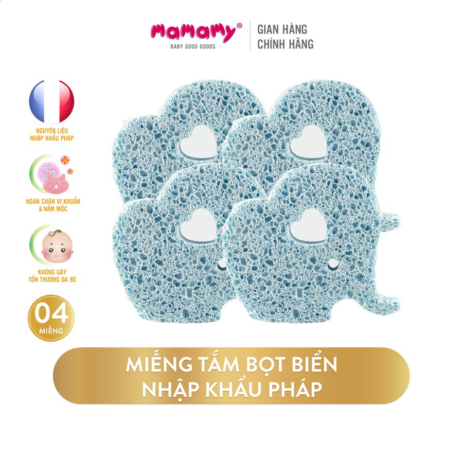 Combo 4 Miếng tắm bọt biển Cellulose tự nhiên Mamamy hình Gấu/ Mèo/ Thỏ/ Voi